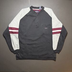 Size XL - On Line Men’s Vintage Colorblock Henley Sweatshirt Black Gray Burgundy
